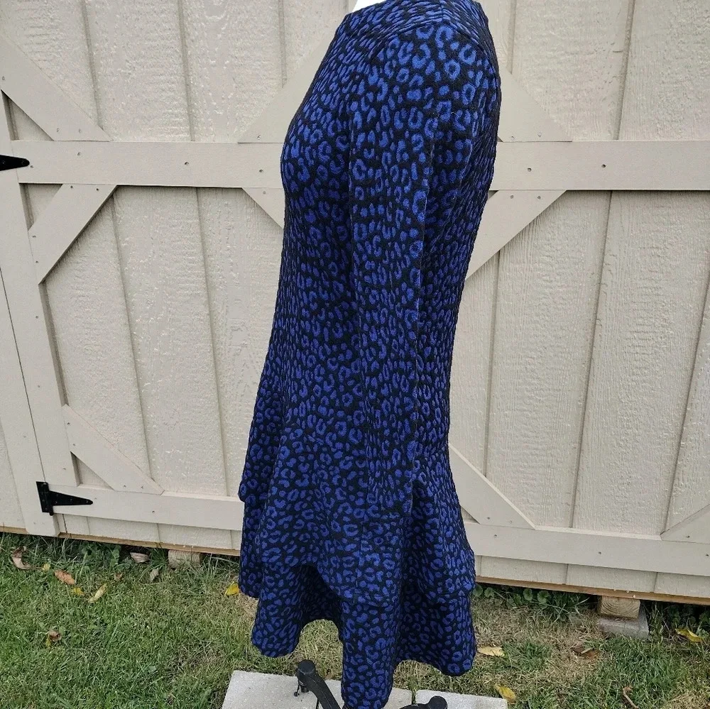 Michael Kors Flat Cat Jacquard Tiered Dress Black Twilight Blue Size Small NWT